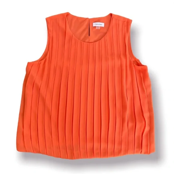 SOLD——CALVIN KLEIN Orange Ruffle Pleated Tank Blouse - Picture 2 of 9